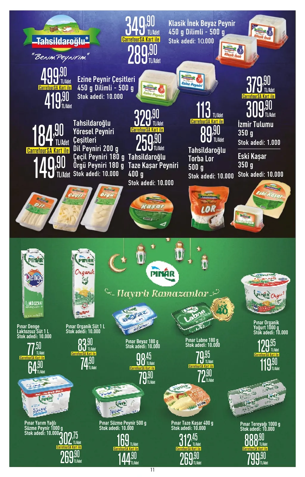 CarrefourSA CarrefourSA 9 Şubat 2026 Aktüel Kataloğu sayfa 11: Tahsildaroğlu Klasik İnek Beyaz Peynir 450 G Dilimli - 500 G, Pınar Taze Kaşar 400 G