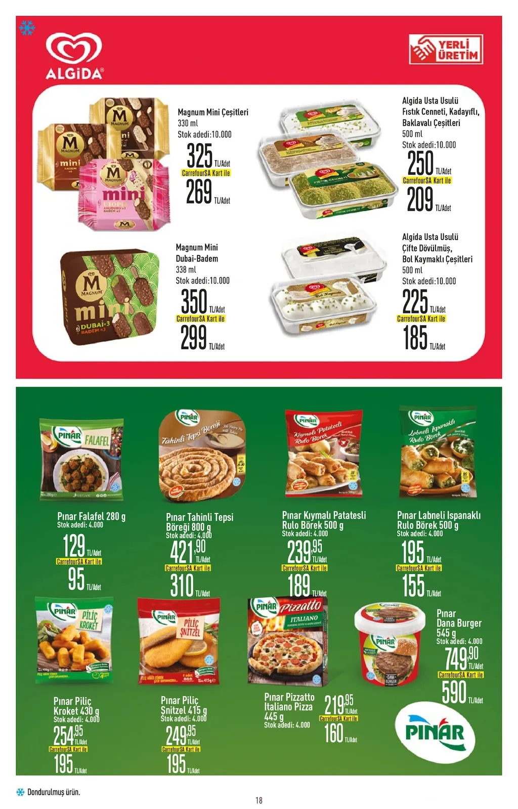 CarrefourSA CarrefourSA 9 Şubat 2026 Aktüel Kataloğu sayfa 18: Pınar Piliç Şinitzel 415 G, Algida Usta Usulü Çifte Dövülmüş, Bol Kaymaklı Çeşitleri 500 Ml