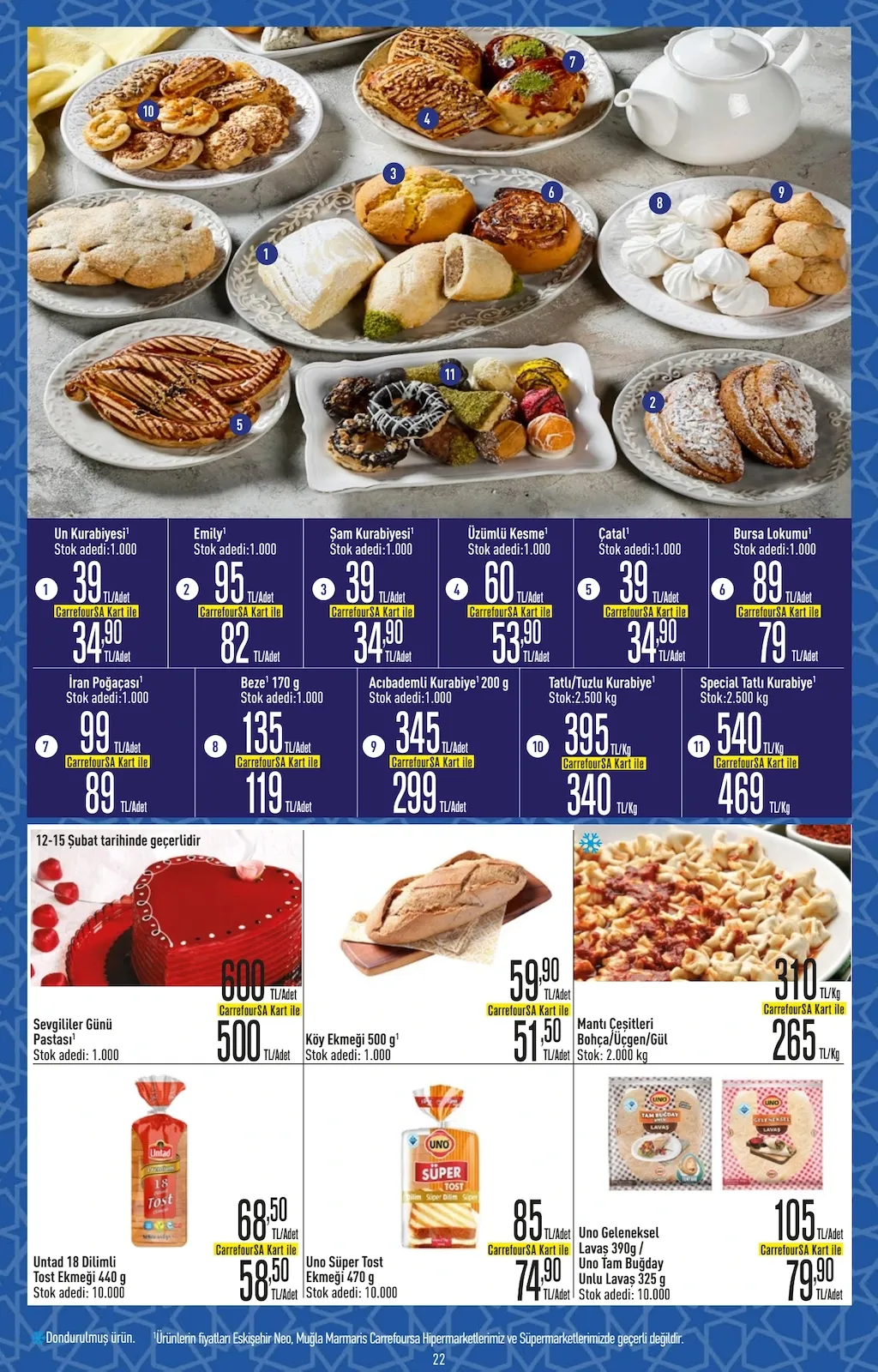 CarrefourSA CarrefourSA 9 Şubat 2026 Aktüel Kataloğu sayfa 22: Köy Ekmeği 500 G, Uno Süper Tost Ekmeği 470 G
