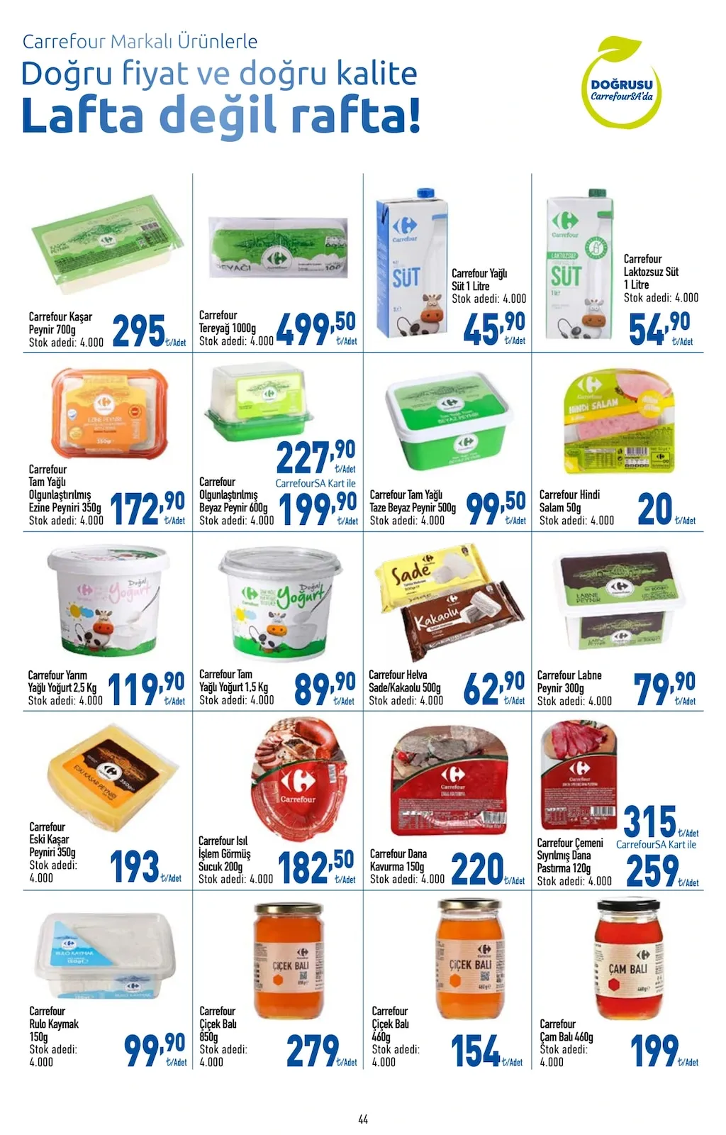 CarrefourSA CarrefourSA 9 Şubat 2026 Aktüel Kataloğu sayfa 44: Carrefour Tam Yağlı Yoğurt 1.5 Kg, Carrefour Isıl İşlem Görmüş Sucuk 200G