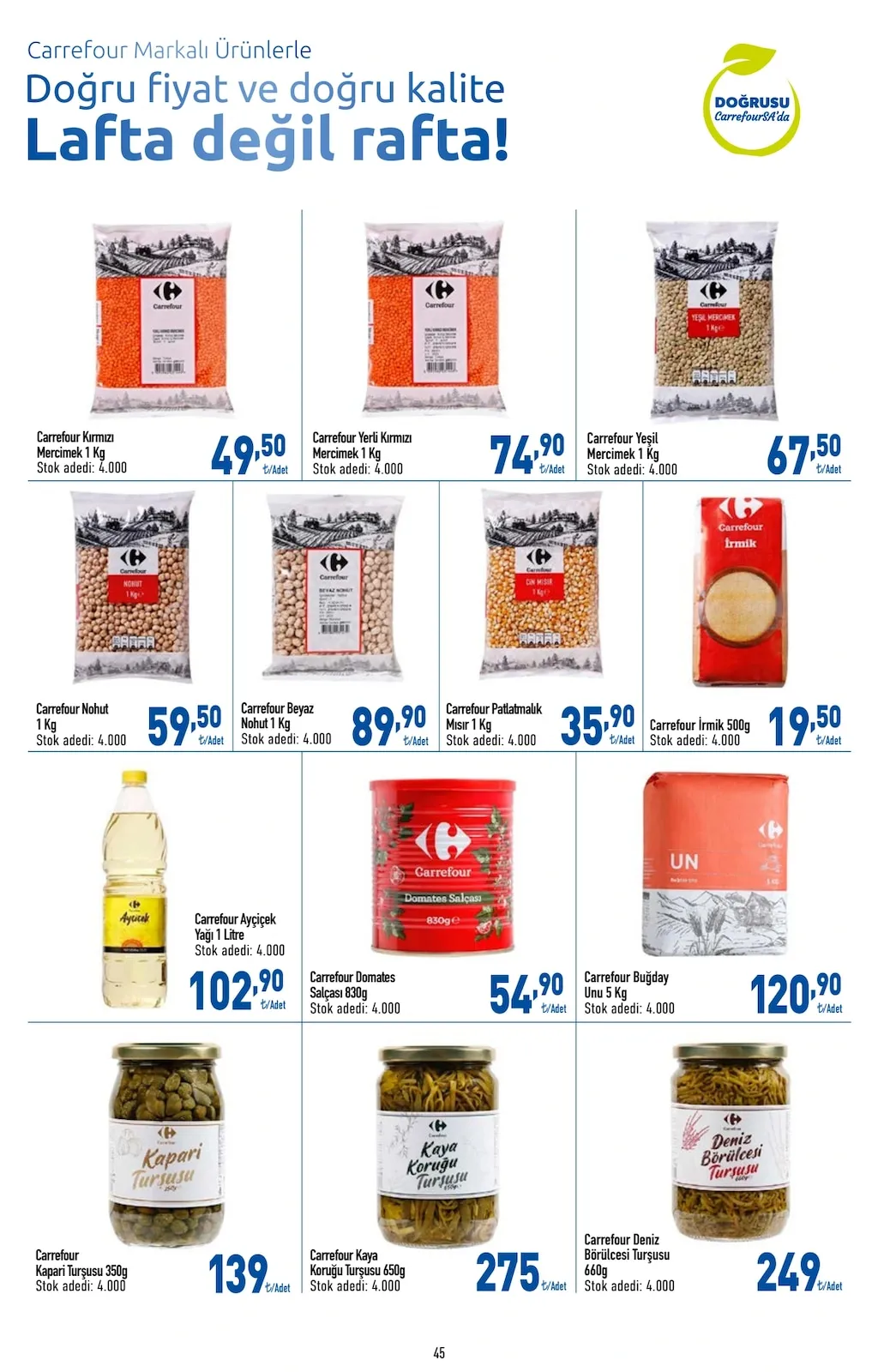 CarrefourSA CarrefourSA 9 Şubat 2026 Aktüel Kataloğu sayfa 45: Carrefour Domates Salçası 830G, Carrefour Kaya Koruğu Turşusu 650G