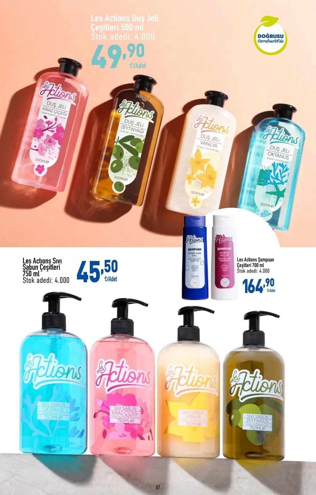 CarrefourSA CarrefourSA 9 Şubat 2026 Aktüel Kataloğu sayfa 57: Les Actions Duş Jeli Çeşitleri 500 Ml, Les Actions Sıvı Sabun Çeşitleri 750 Ml