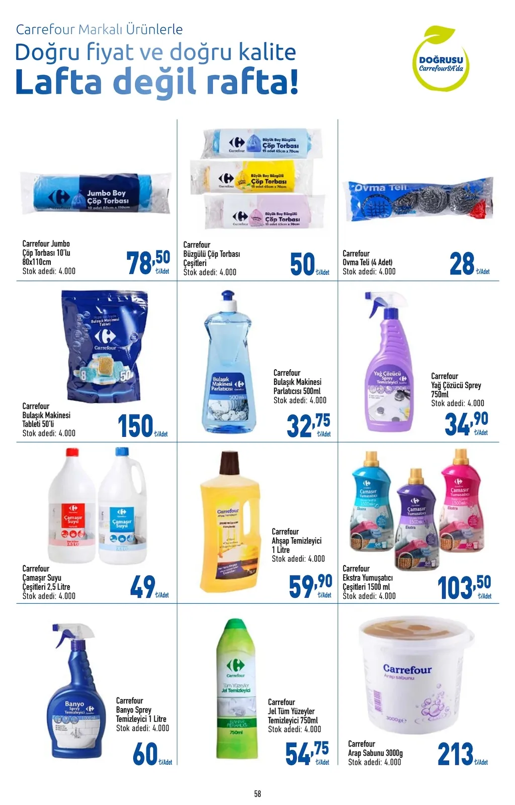 CarrefourSA CarrefourSA 9 Şubat 2026 Aktüel Kataloğu sayfa 58: Carrefour Bulaşık Makinesi Parlatıcısı 500Ml, Carrefour Ahşap Temizleyici 1 Litre