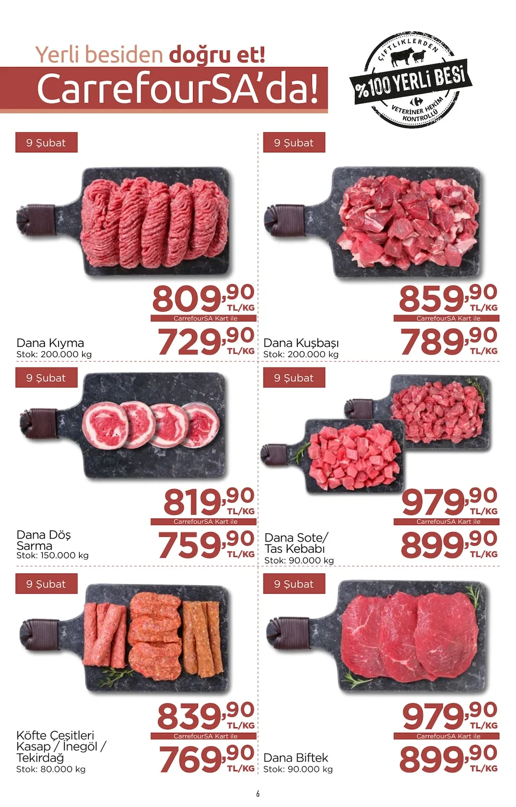 CarrefourSA CarrefourSA 9 Şubat 2026 Aktüel Kataloğu sayfa 6: Dana Sote/ Tas Kebabı, Köfte Çeşitleri Kasap / İnegöl / Tekirdağ