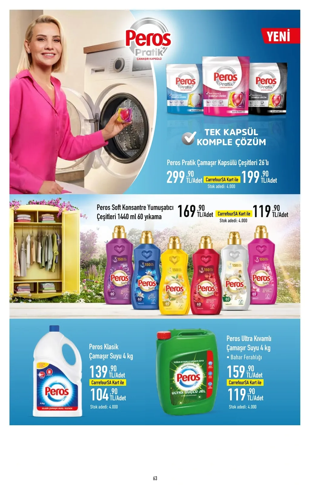 CarrefourSA CarrefourSA 9 Şubat 2026 Aktüel Kataloğu sayfa 63: Peros Ultra Kıvamlı Çamaşır Suyu 4 Kg, Peros Klasik Çamaşır Suyu 4 Kg