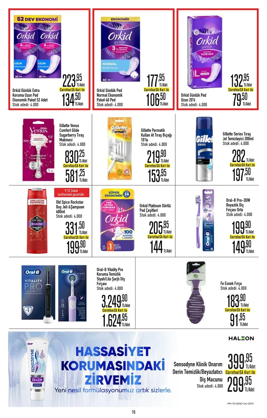 CarrefourSA CarrefourSA 9 Şubat 2026 Aktüel Kataloğu sayfa 70: Orkid Platinum Dörtlü Ped Çeşitleri, Orkid Günlük Ped Normal Ekonomik Paket 40 Ped