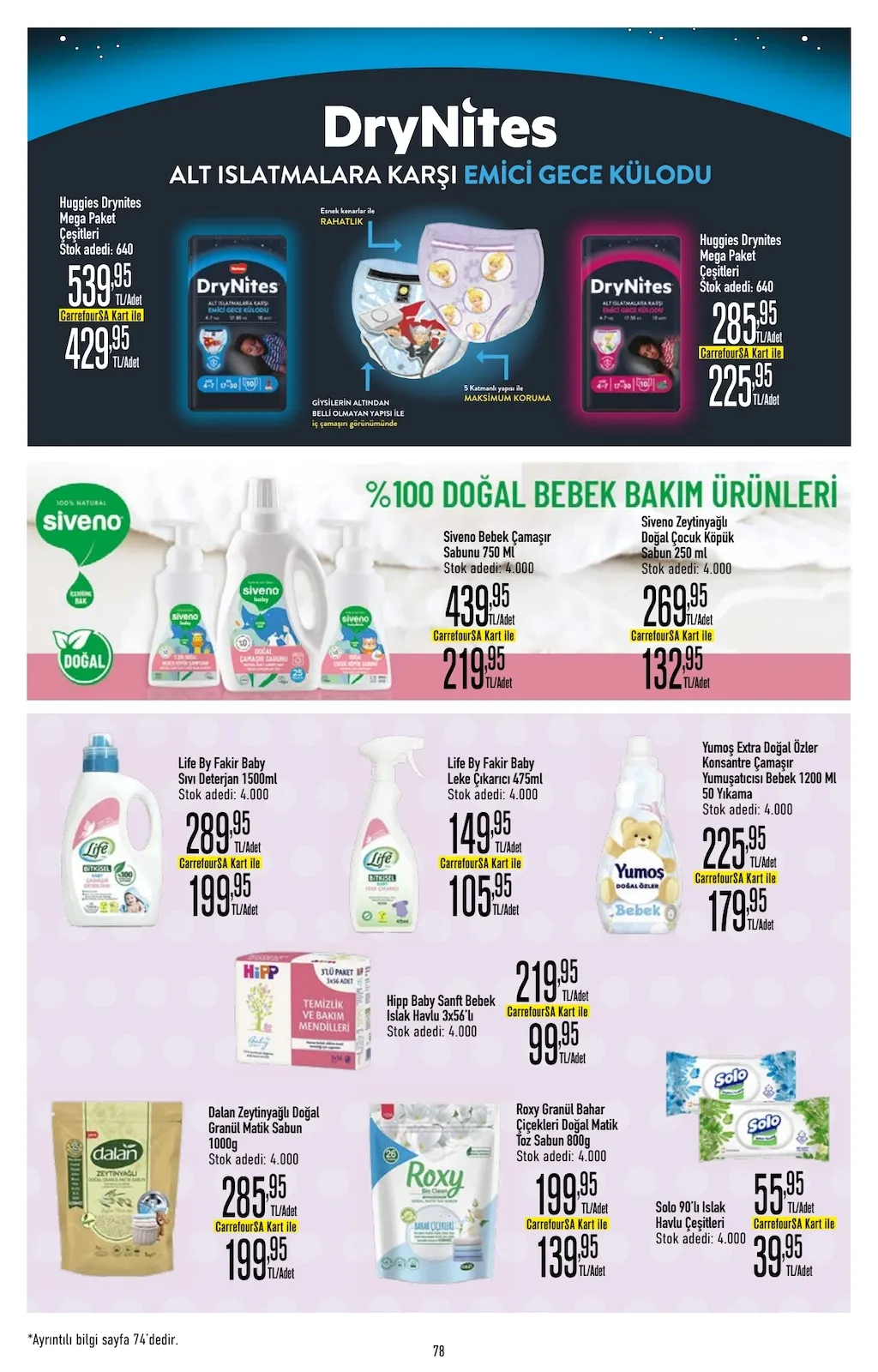 CarrefourSA CarrefourSA 9 Şubat 2026 Aktüel Kataloğu sayfa 78: Dalan Zeytinyağlı Doğal Granül Matik Sabun 1000G, Yumoş Extra Doğal Özler Konsantre Çamaşır Yumuşatıcısı Bebek 1200 Ml