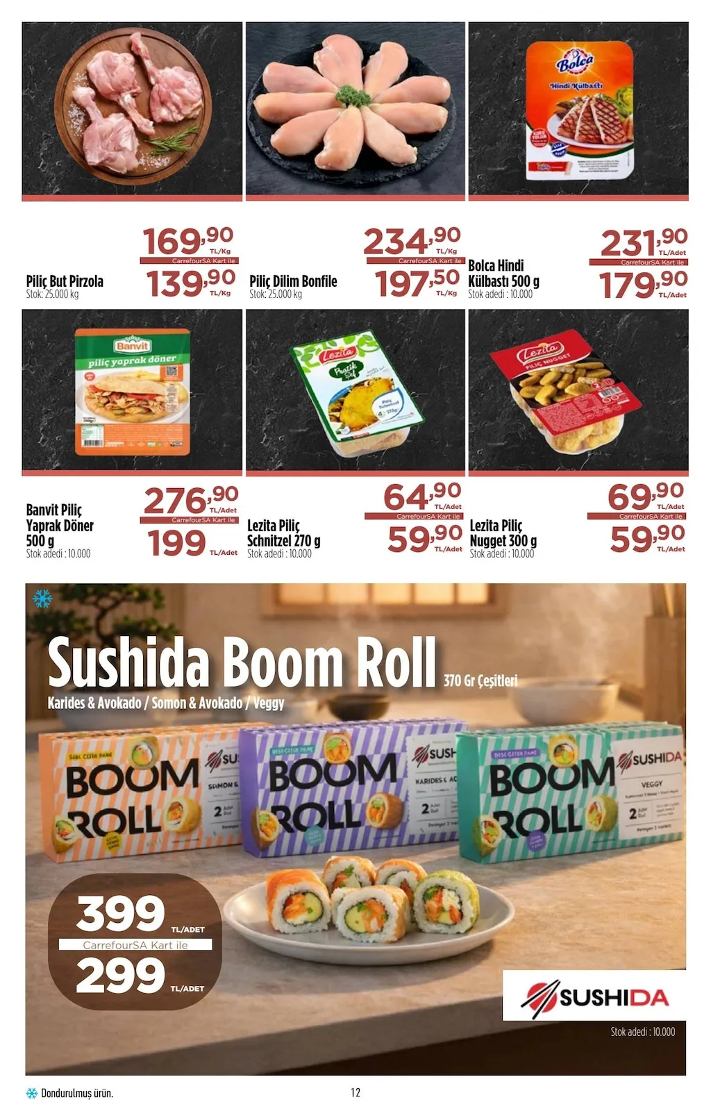 CarrefourSA CarrefourSA 9 Mart 2026 Aktüel Kataloğu sayfa 12: Sushida Boom Roll, Banvit Piliç But Pirzola