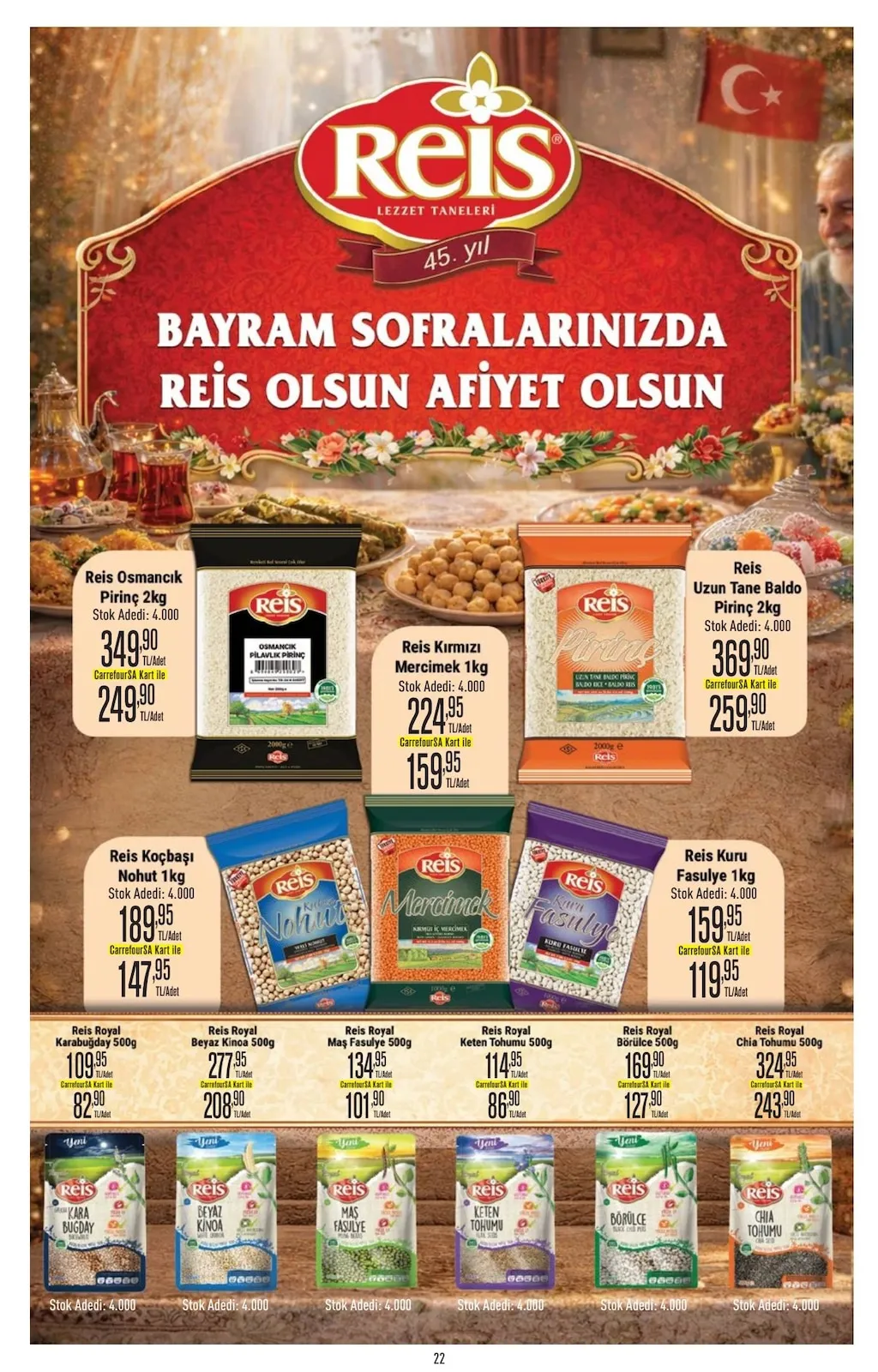 CarrefourSA CarrefourSA 9 Mart 2026 Aktüel Kataloğu sayfa 22: Reis Royal Chia Tohumu 500G, Reis Koçbaşı Nohut 1Kg