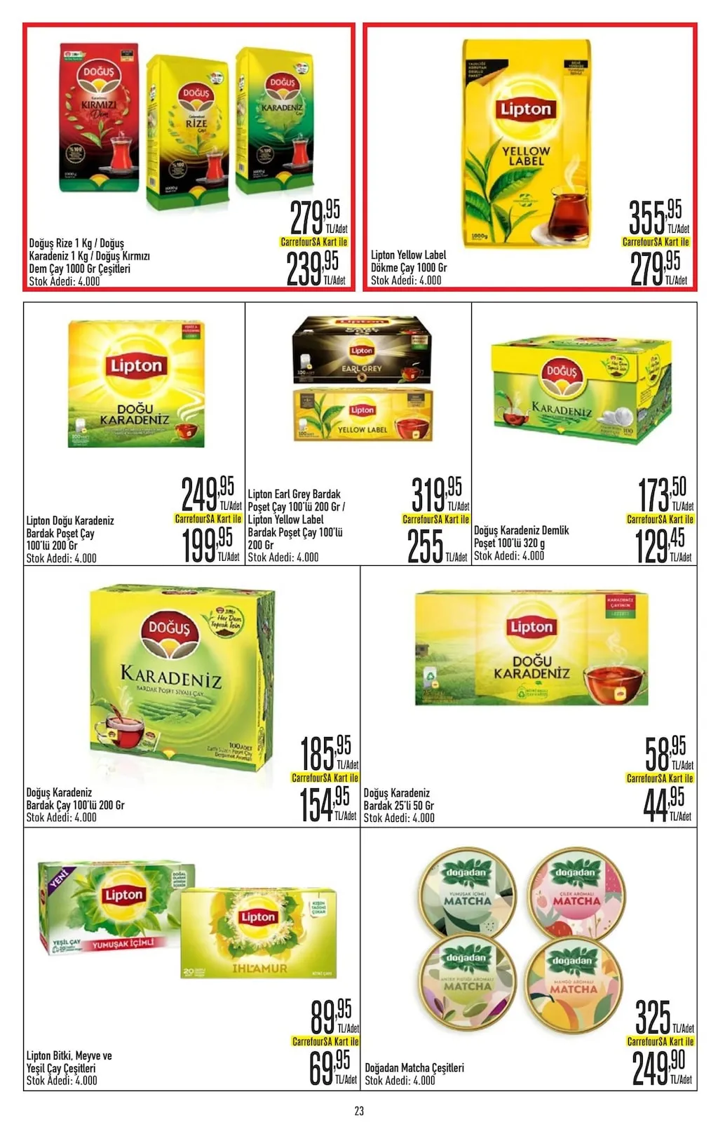 CarrefourSA CarrefourSA 9 Mart 2026 Aktüel Kataloğu sayfa 23: Doğadan Matcha Çeşitleri, Doğuş Karadeniz Bardak Çay 100'Lü 200 Gr
