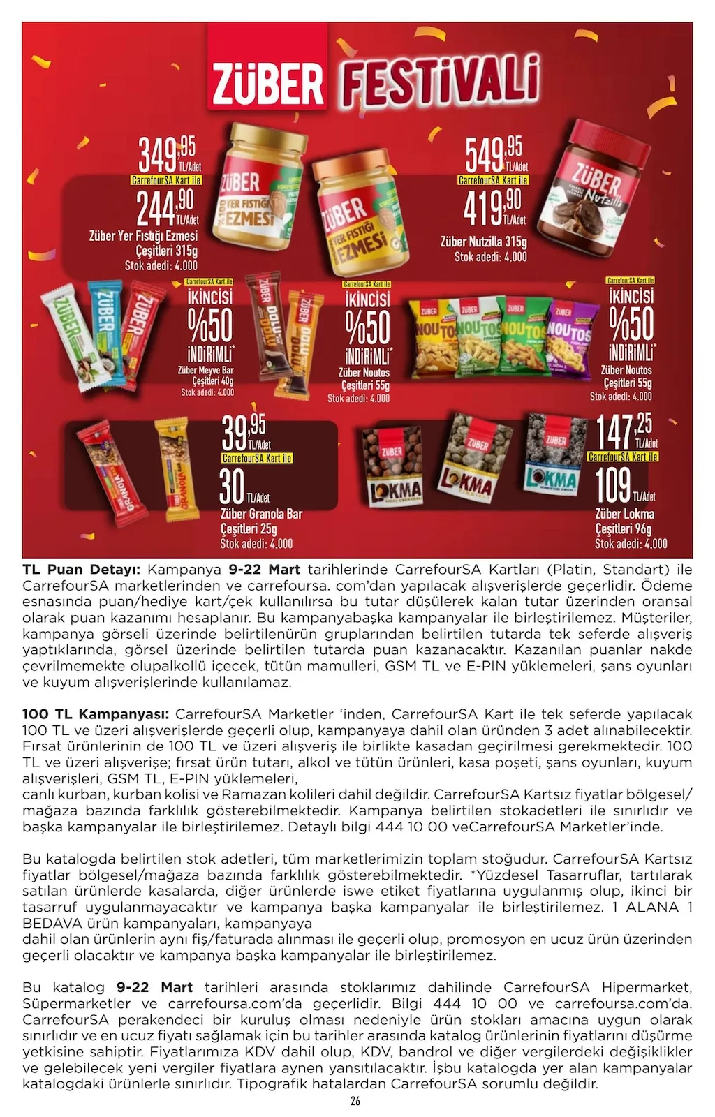 CarrefourSA CarrefourSA 9 Mart 2026 Aktüel Kataloğu sayfa 26: Züber Yer Fıstığı Ezmesi Çeşitleri 315G