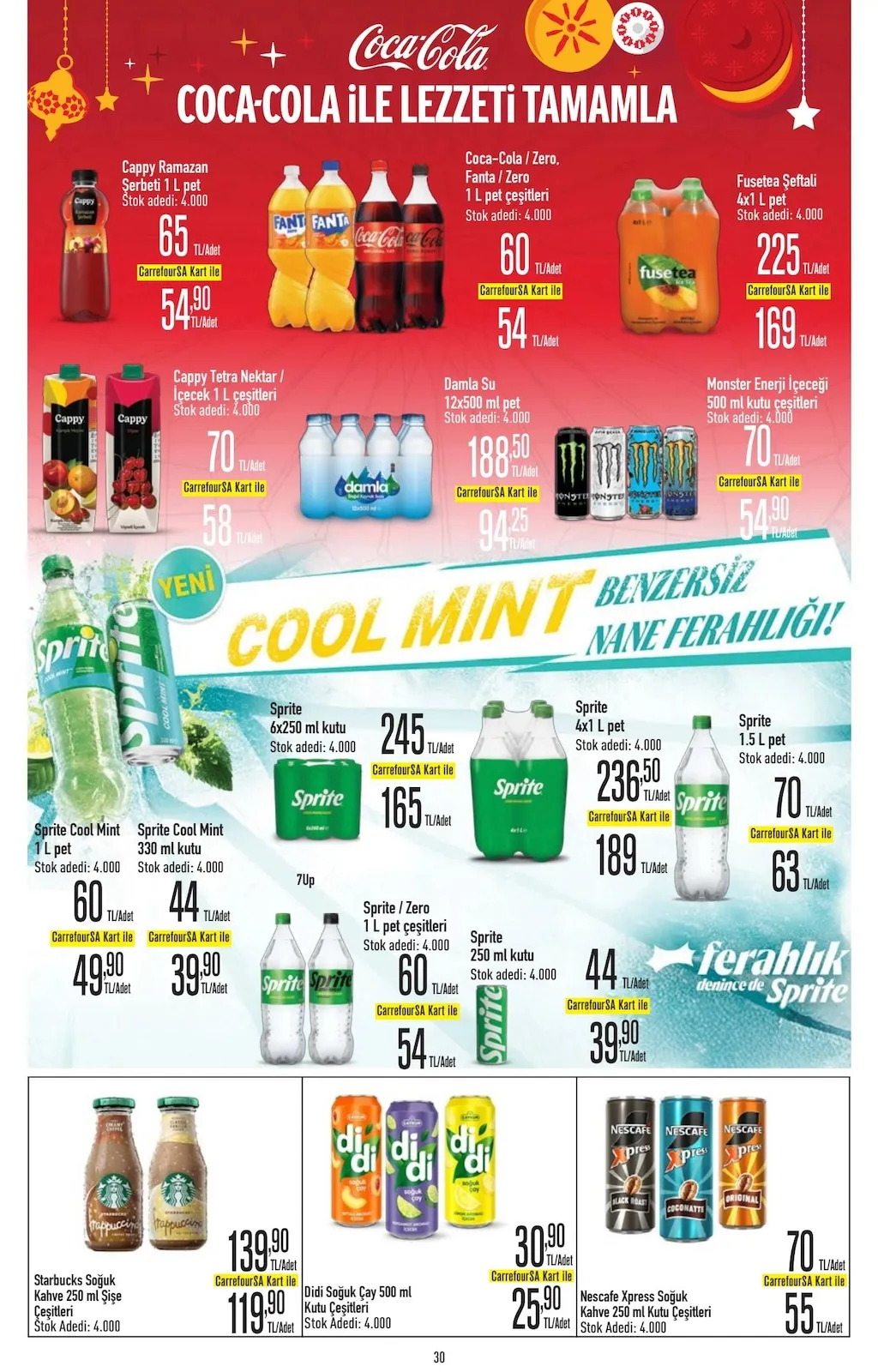 CarrefourSA CarrefourSA 9 Mart 2026 Aktüel Kataloğu sayfa 30: Didi Soğuk Çay 500 Ml, Starbucks Soğuk Kahve 250 Ml Şişe
