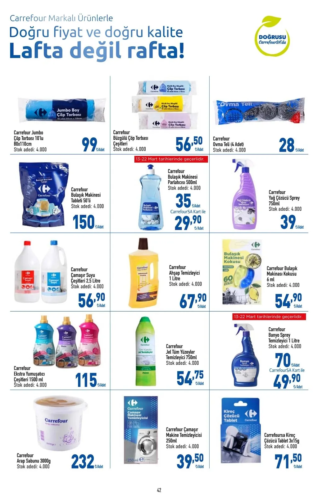 CarrefourSA CarrefourSA 9 Mart 2026 Aktüel Kataloğu sayfa 42: Carrefour Ahşap Temizleyici 1 Litre, Carrefour Çamaşır Makine Temizleyicisi 250Ml