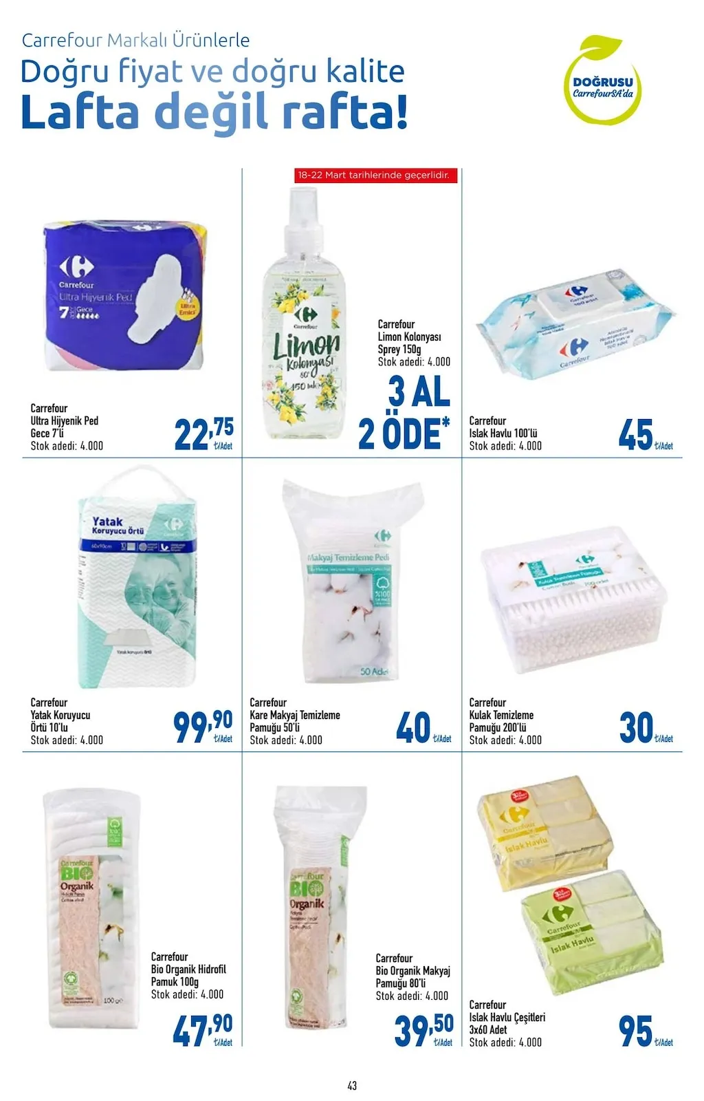 CarrefourSA CarrefourSA 9 Mart 2026 Aktüel Kataloğu sayfa 43: Carrefour Kare Makyaj Temizleme Pamuğu 50'Li, Carrefour Islak Havlu Çeşitleri 3X60 Adet