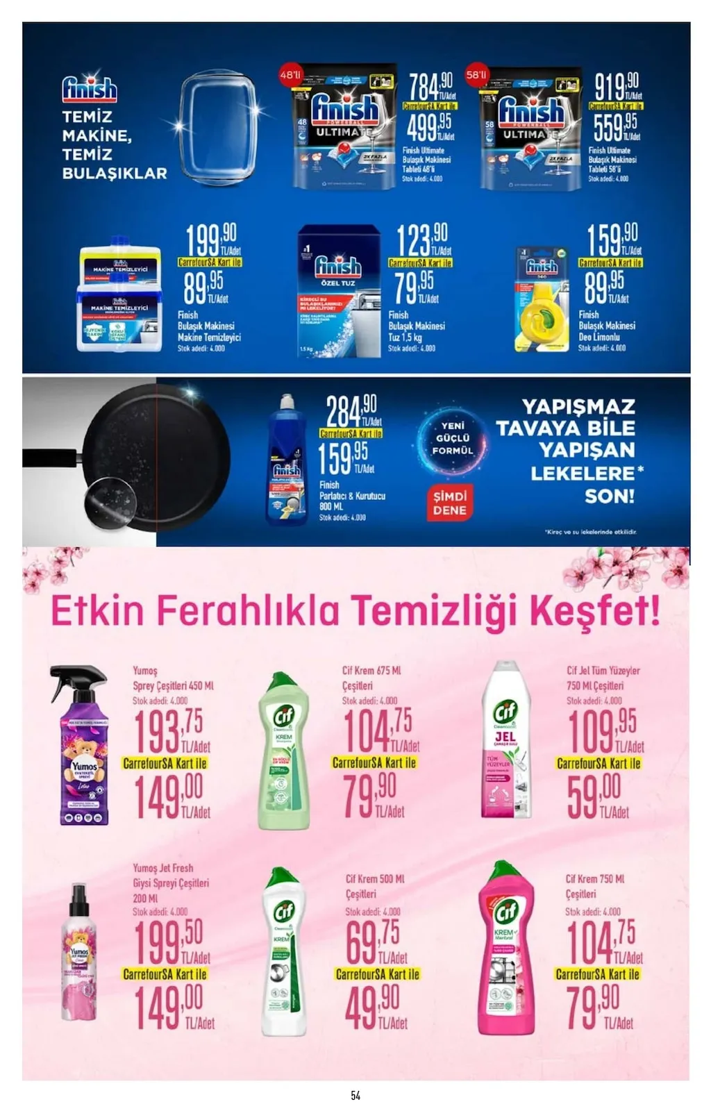 CarrefourSA CarrefourSA 9 Mart 2026 Aktüel Kataloğu sayfa 54: Yumoş Sprey Çeşitleri 450 Ml, Cif Krem 750 Ml Çeşitleri