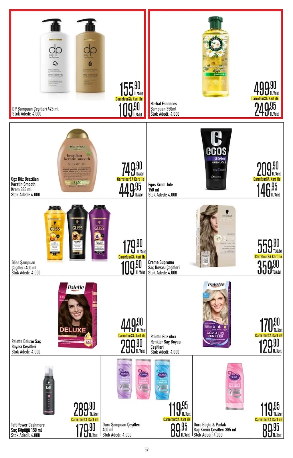 CarrefourSA CarrefourSA 9 Mart 2026 Aktüel Kataloğu sayfa 59: Creme Supreme Saç Boyası Çeşitleri, Herbal Essences Şampuan 350Ml