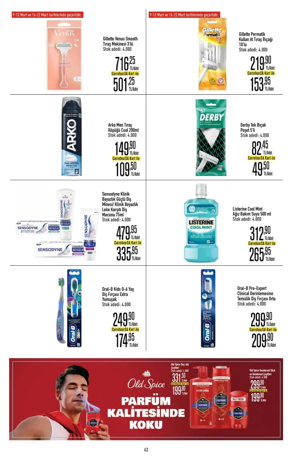CarrefourSA CarrefourSA 9 Mart 2026 Aktüel Kataloğu sayfa 63: Arko Men Tıraş Köpüğü Cool 200Ml, Derby Tek Bıçak Poşet 5'Li