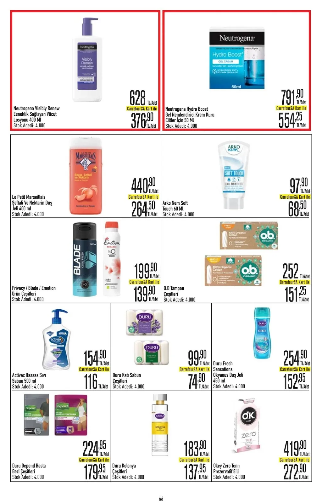 CarrefourSA CarrefourSA 9 Mart 2026 Aktüel Kataloğu sayfa 66: Okey Zero Tenn Prezervatif 8'Li, Duru Katı Sabun Çeşitleri
