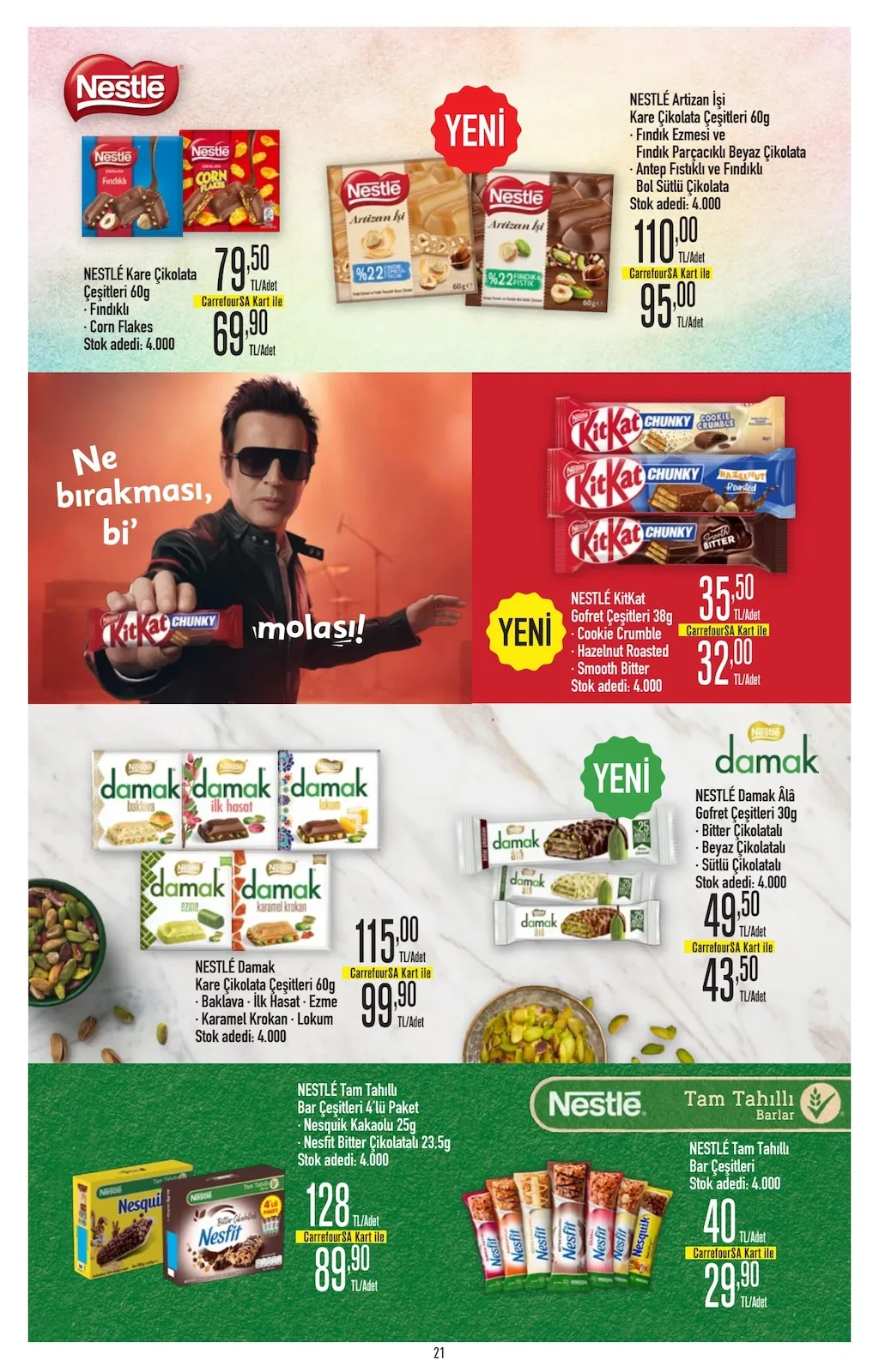 CarrefourSA CarrefourSA 23 Mart 2026 Aktüel Kataloğu sayfa 21: Nestlé Damak Âlâ Gofret Çeşitleri 30G, Nestlé Kare Çikolata Çeşitleri 60G