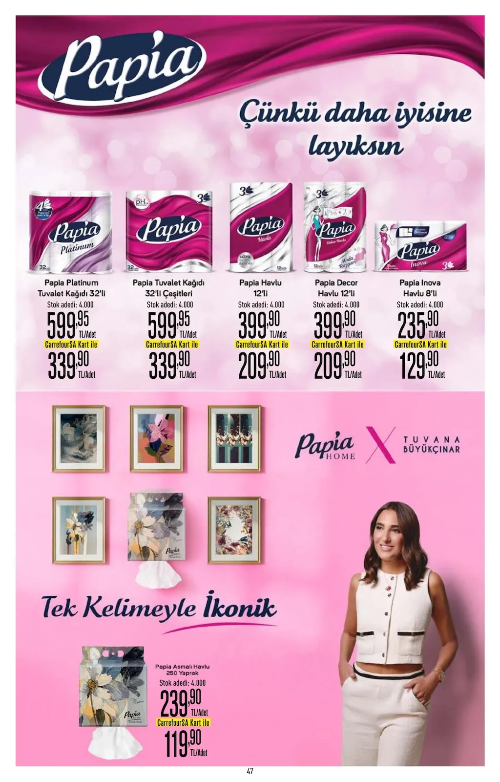 CarrefourSA CarrefourSA 23 Mart 2026 Aktüel Kataloğu sayfa 47: Papia Platinum Tuvalet Kağıdı 32'Li, Papia Inova Havlu 8'Li