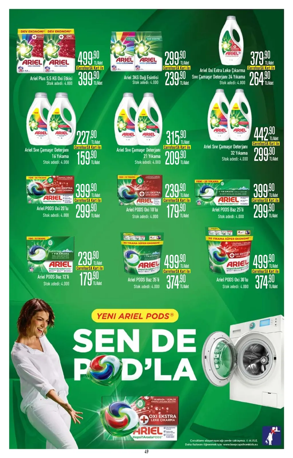 CarrefourSA CarrefourSA 23 Mart 2026 Aktüel Kataloğu sayfa 49: Ariel Pods Baz 12'Li, Ariel Pods Oxi 20'Lu