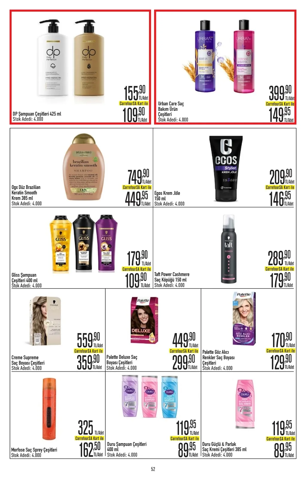 CarrefourSA CarrefourSA 23 Mart 2026 Aktüel Kataloğu sayfa 52: Duru Şampuan Çeşitleri 400 Ml, Palette Göz Alıcı Renkler Saç Boyası Çeşitleri