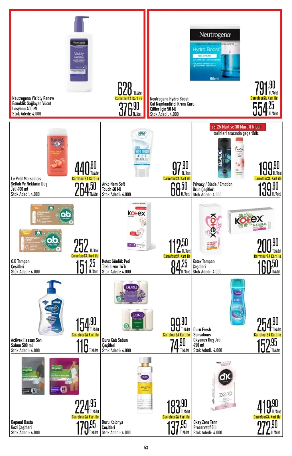 CarrefourSA CarrefourSA 23 Mart 2026 Aktüel Kataloğu sayfa 53: Okey Zero Tenn Prezervatif 8'Li, Duru Kolonya Çeşitleri
