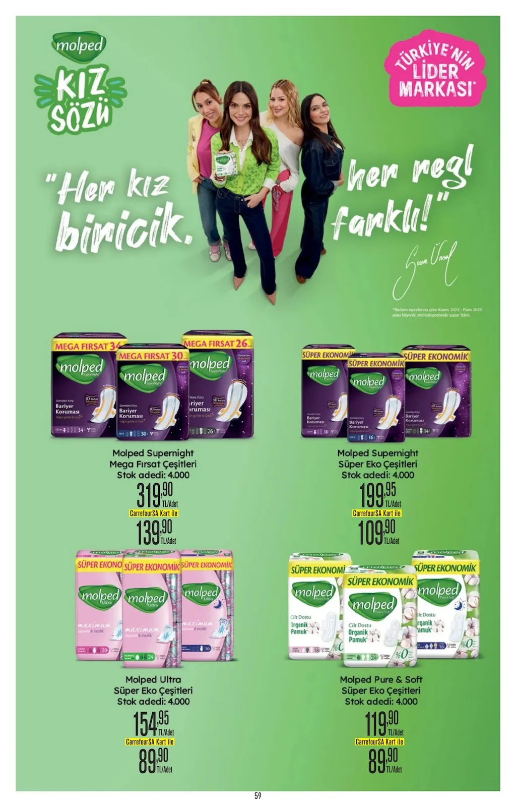 CarrefourSA CarrefourSA 23 Mart 2026 Aktüel Kataloğu sayfa 59: Molped Pure & Soft Süper Eko Çeşitleri, Molped Supernight Mega Fırsat Çeşitleri