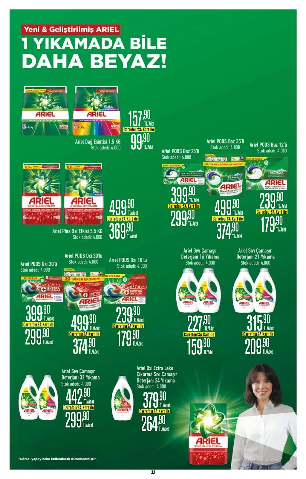 CarrefourSA CarrefourSA 9 Nisan 2026 Aktüel Kataloğu sayfa 33: Ariel Sıvı Çamaşır Deterjanı 32 Yıkama