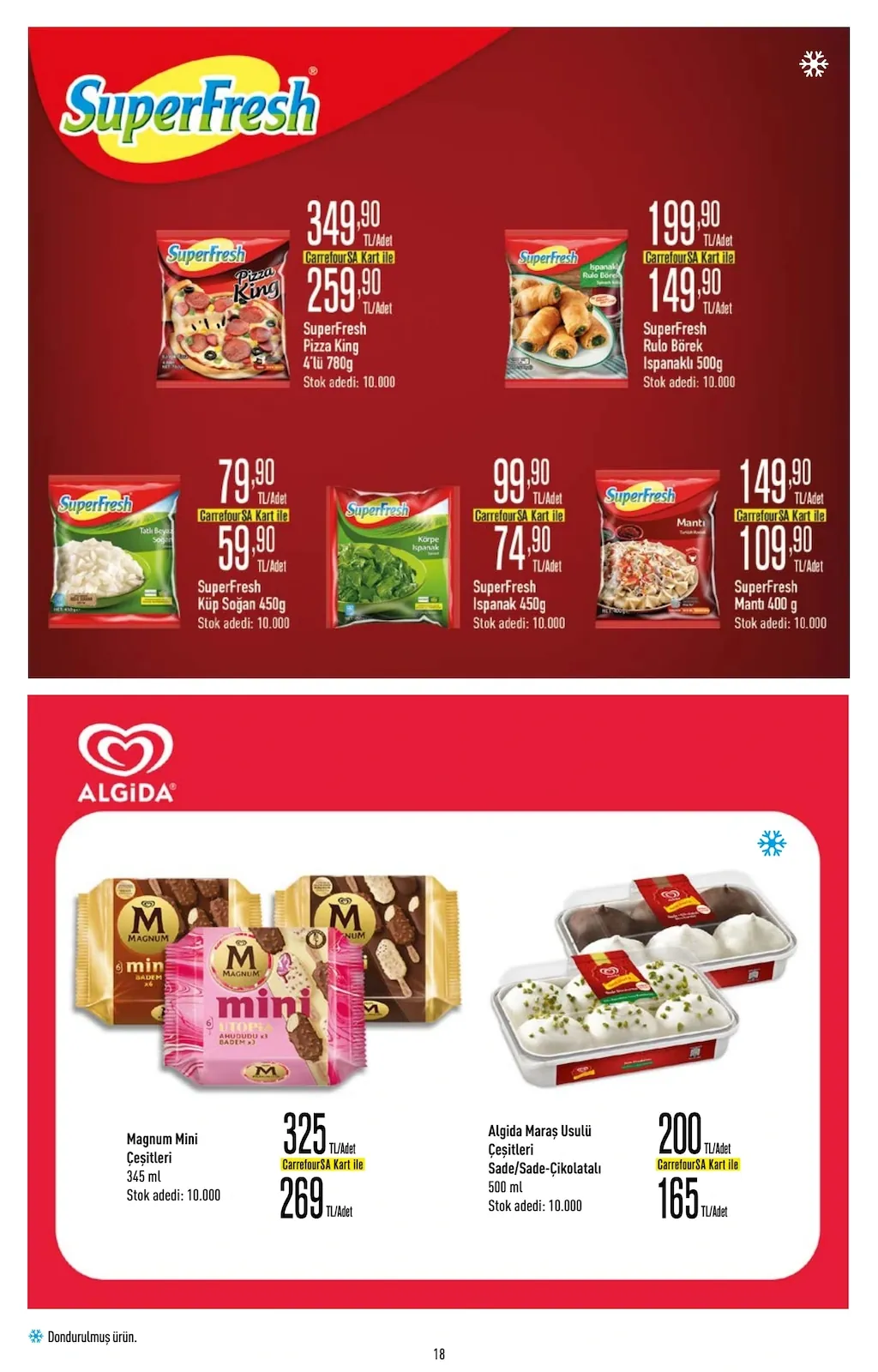 CarrefourSA CarrefourSA 22 Nisan 2026 Aktüel Kataloğu sayfa 18: Magnum Mini Çeşitleri 345 Ml, Algida Maraş Usulü Çeşitleri Sade/Sade-Çikolatalı 500 Ml