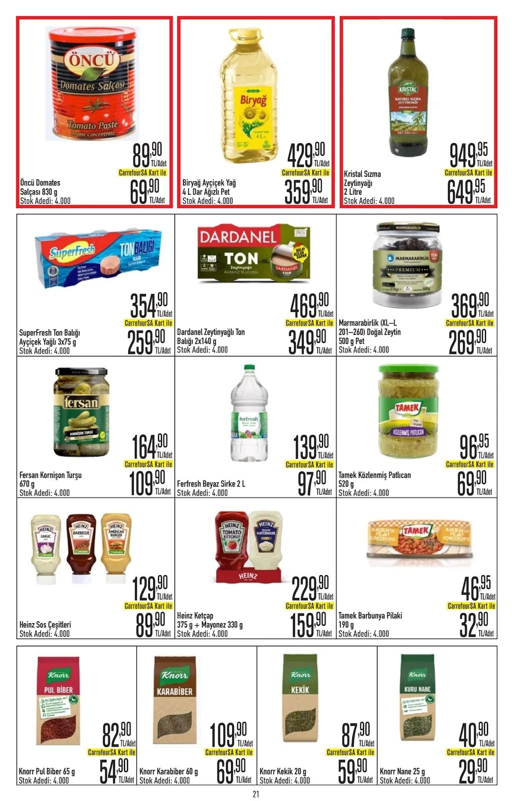 CarrefourSA CarrefourSA 22 Nisan 2026 Aktüel Kataloğu sayfa 21: Marmarabirlik (Xl-L) 201-260 Doğal Zeytin 500 G Pet, Biryağ Ayçiçek Yağ 4 L Dar Ağızlı Pet