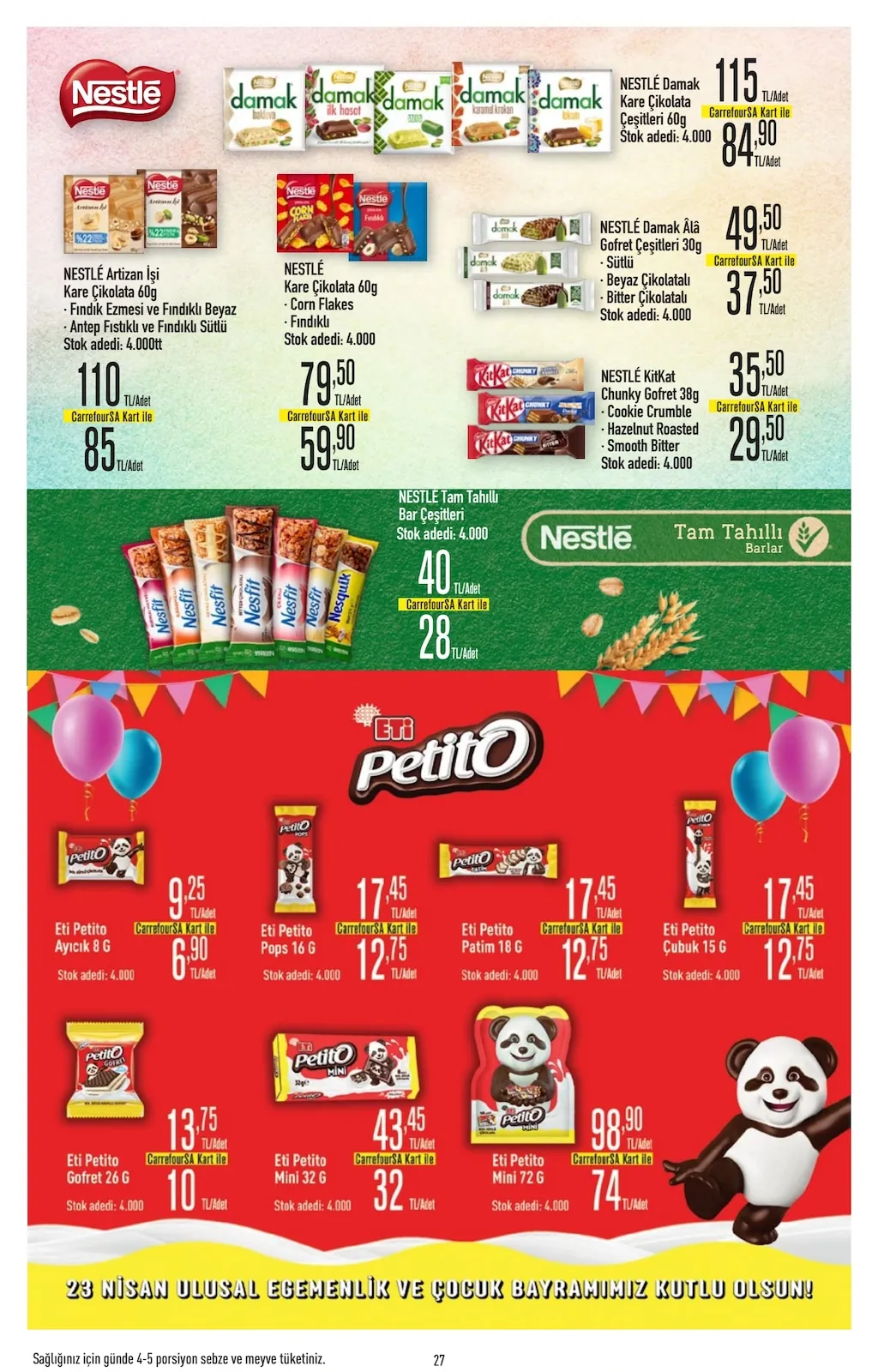 CarrefourSA CarrefourSA 22 Nisan 2026 Aktüel Kataloğu sayfa 27: Nestlé Kare Çikolata 60G - Corn Flakes, Fındıklı, Nestlé Damak Kare Çikolata Çeşitleri 60G