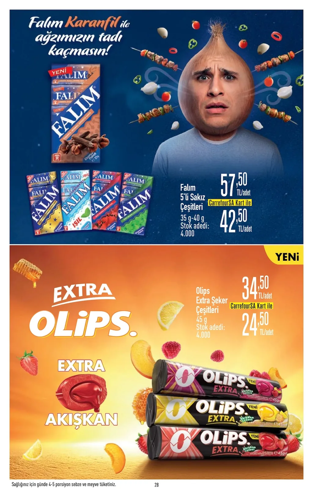 CarrefourSA CarrefourSA 22 Nisan 2026 Aktüel Kataloğu sayfa 28: Olips Extra Şeker Çeşitleri 45G