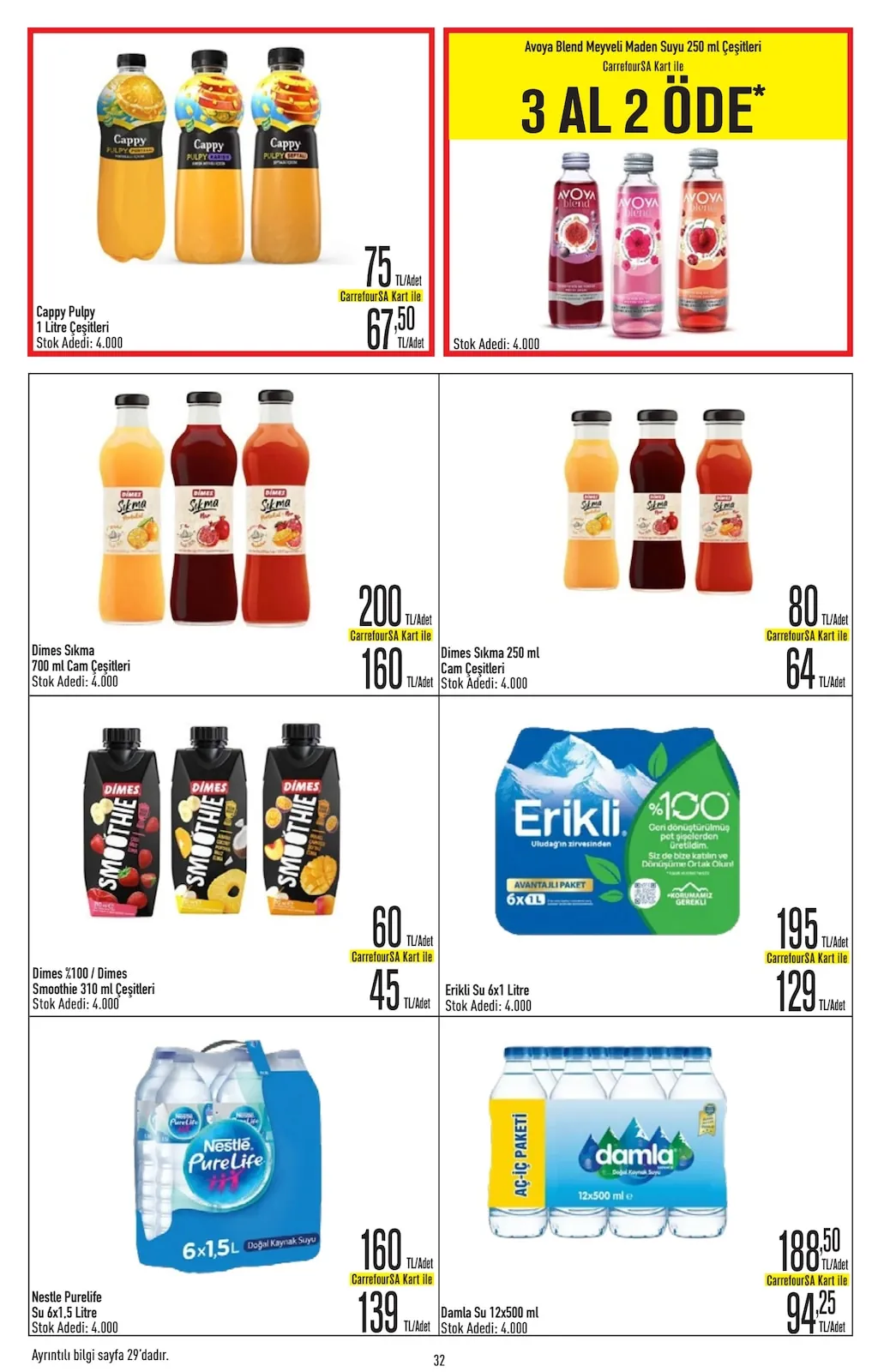 CarrefourSA CarrefourSA 22 Nisan 2026 Aktüel Kataloğu sayfa 32: Dimes Sıkma 250 Ml Cam Çeşitleri, Nestle Purelife Su 6X1.5 Litre