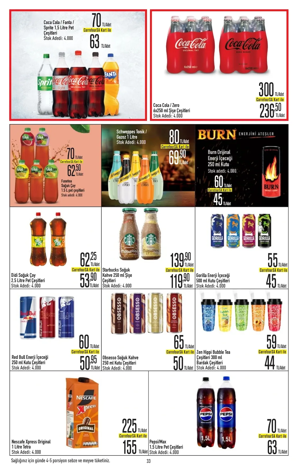 CarrefourSA CarrefourSA 22 Nisan 2026 Aktüel Kataloğu sayfa 33: Starbucks Soguk Kahve 250 Ml Şişe, Fuseteca Soguk Çay 1.5 L Pet