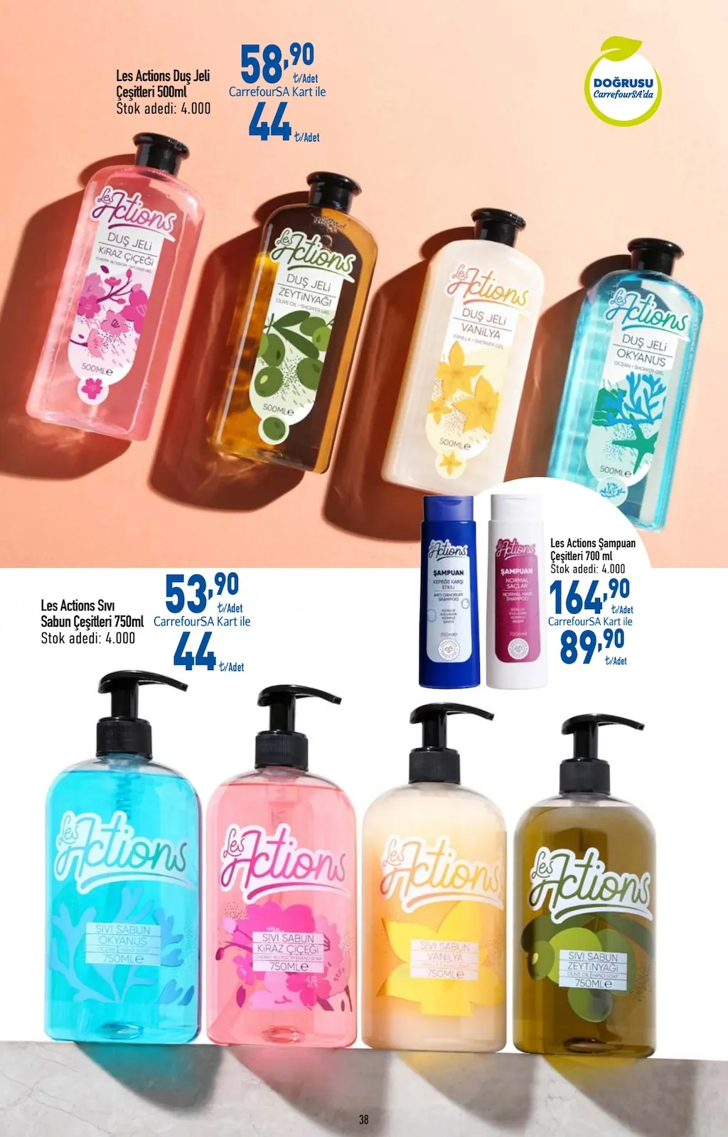 CarrefourSA CarrefourSA 22 Nisan 2026 Aktüel Kataloğu sayfa 38: Les Actions Duş Jeli Çeşitleri 500Ml, Les Actions Sıvı Sabun Çeşitleri 750Ml