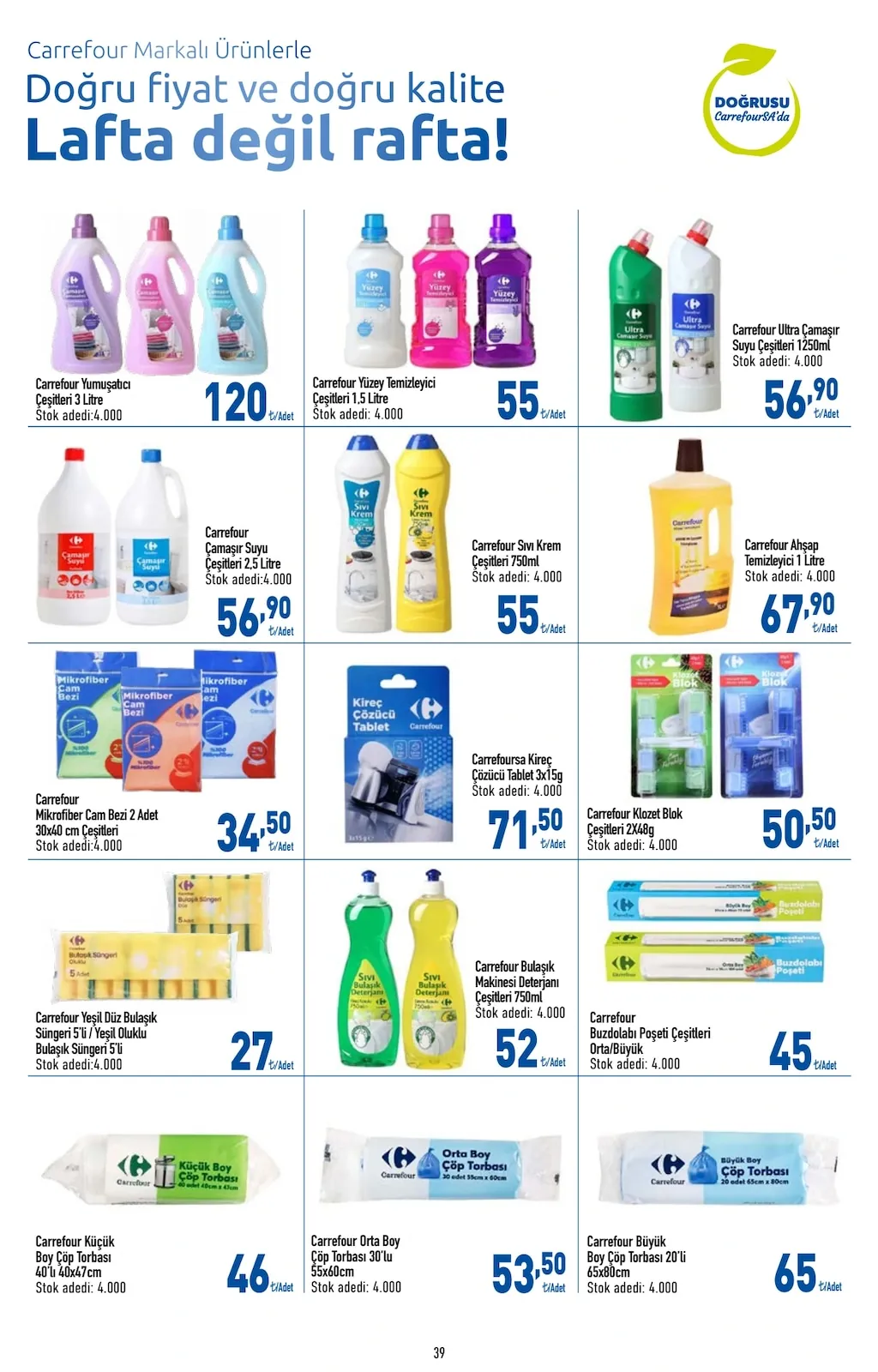 CarrefourSA CarrefourSA 22 Nisan 2026 Aktüel Kataloğu sayfa 39: Carrefour Sıvı Bulaşık Deterjanı Çeşitleri 750Ml, Carrefoursa Kireç Çözücü Tablet 3X15G