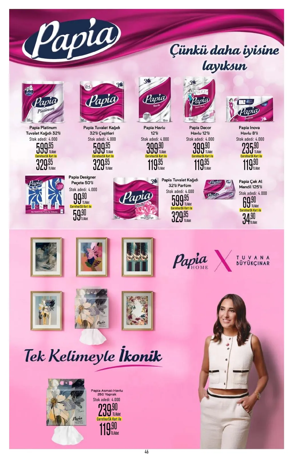 CarrefourSA CarrefourSA 22 Nisan 2026 Aktüel Kataloğu sayfa 46: Papia Inova Havlu 8'Li, Papia Çek Al Mendil 125'Li