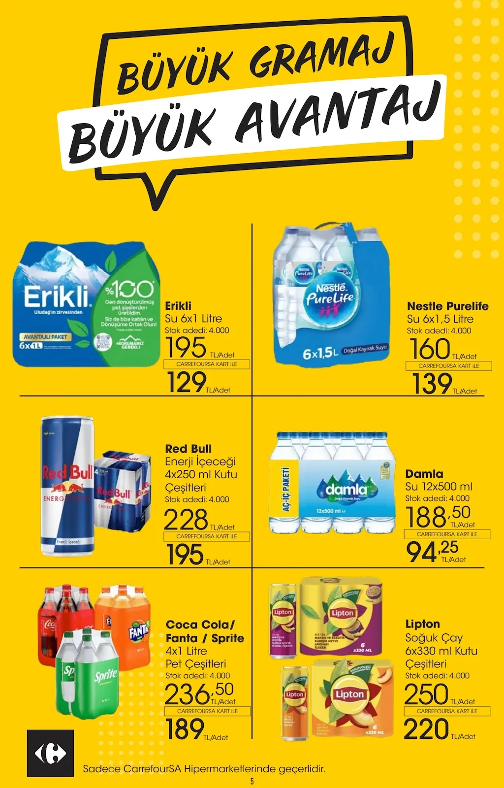 CarrefourSA CarrefourSA 22 Nisan 2026 Aktüel Kataloğu sayfa 5: Damla Su 12X500 Ml, Lipton Soğuk Çay 6X330 Ml Kutu