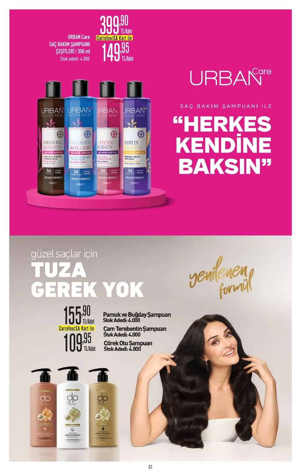 CarrefourSA CarrefourSA 22 Nisan 2026 Aktüel Kataloğu sayfa 51: Urban Care Saç Bakım Şampuanı Çeşitleri 350 Ml, Dp Perfection Şampuan Çeşitleri 500 Ml