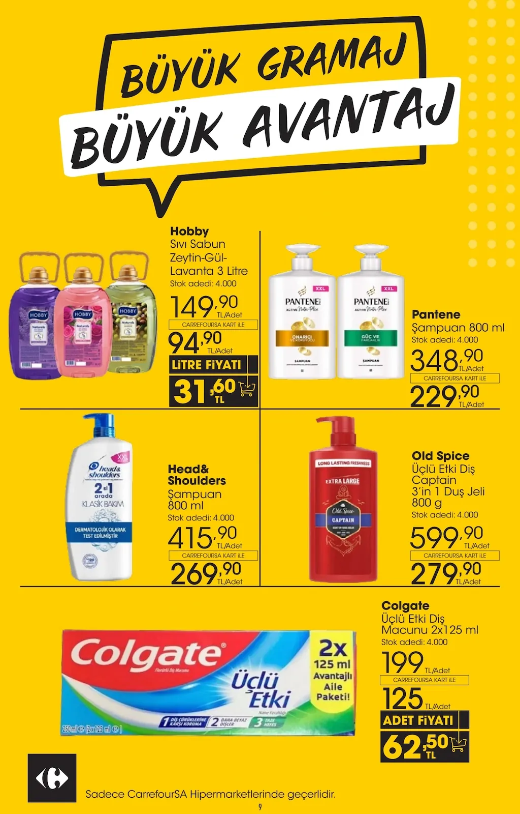 CarrefourSA CarrefourSA 22 Nisan 2026 Aktüel Kataloğu sayfa 9: Old Spice Captain 3'Ü 1 Arada Duş Jeli 800G, Pantene Şampuan 800Ml