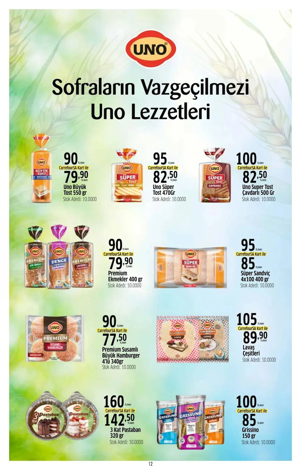 CarrefourSA CarrefourSA 7 Mayıs 2026 Aktüel Kataloğu sayfa 12: Uno Süper Sandviç 4X100 400 Gr, Uno Grissino 150 Gr