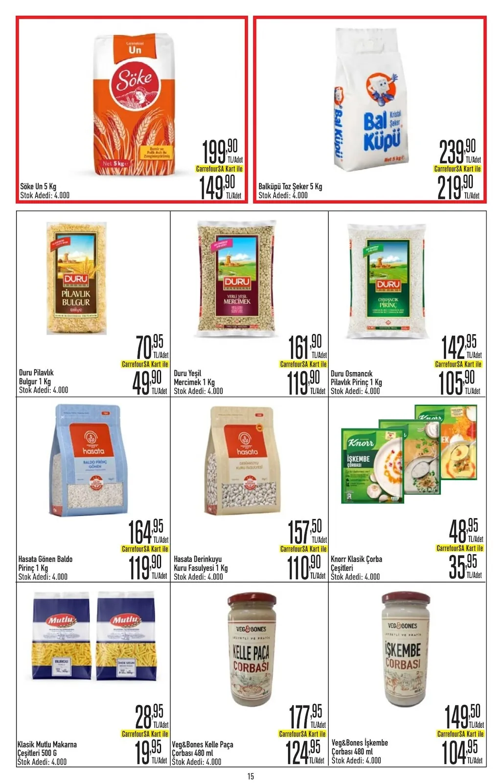 CarrefourSA CarrefourSA 7 Mayıs 2026 Aktüel Kataloğu sayfa 16: Hasata Derinkuyu Kuru Fasulyesi 1 Kg, Duru Yeşil Mercimek 1 Kg