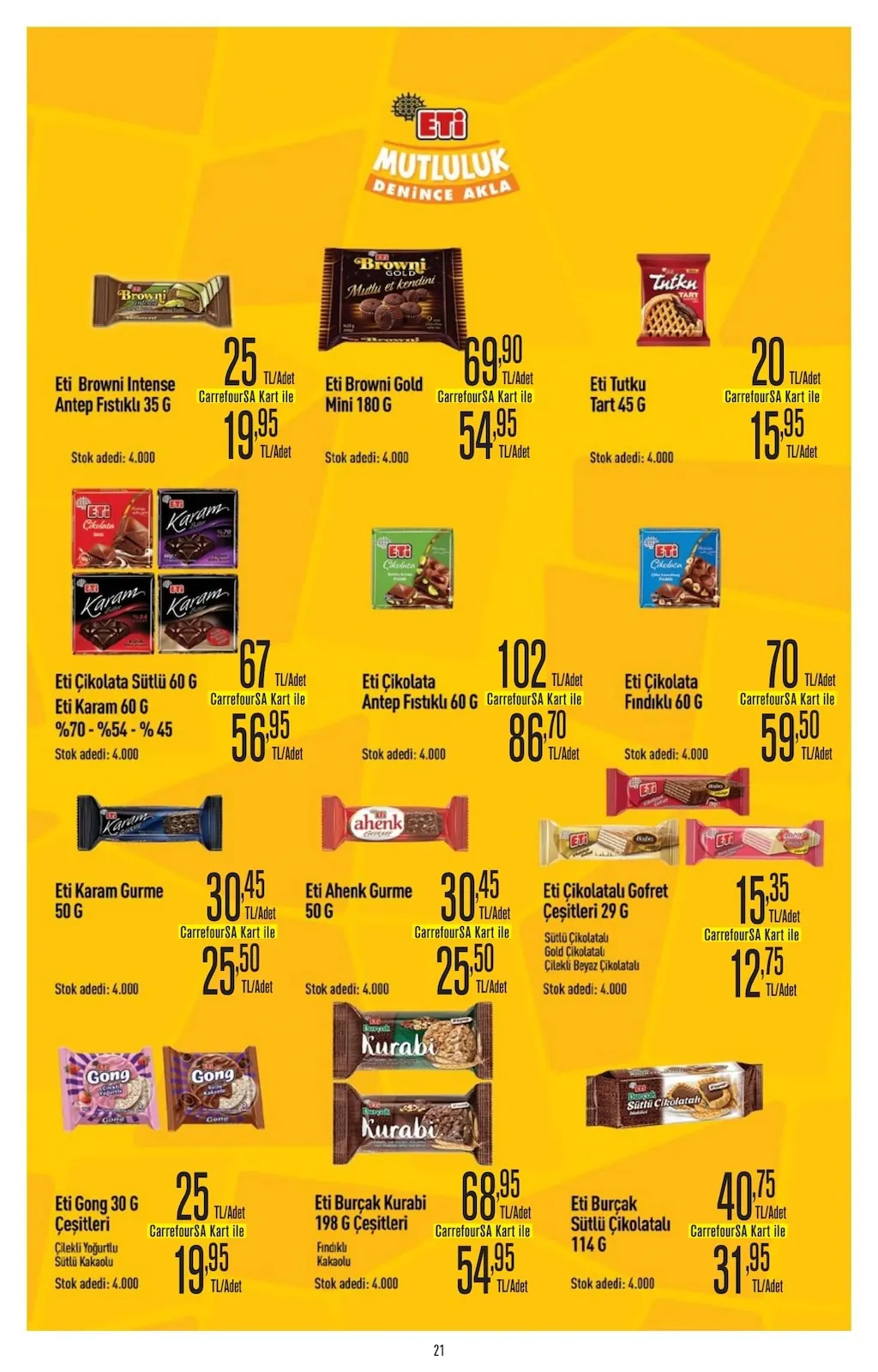 CarrefourSA CarrefourSA 7 Mayıs 2026 Aktüel Kataloğu sayfa 22: Eti Çikolata Sütlü 60 G / Eti Karam Bitter 60 G (%70 - %54 - %45), Eti Burçak Kurabi 198 G Çeşitleri (Fındıklı - Kakaolu)
