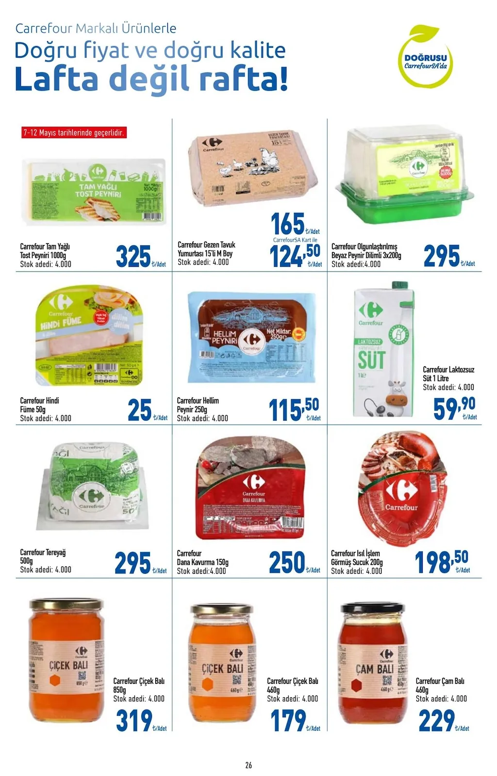 CarrefourSA CarrefourSA 7 Mayıs 2026 Aktüel Kataloğu sayfa 27: Carrefour Laktozsuz Süt 1 Litre, Carrefour Dana Kavurma 150G