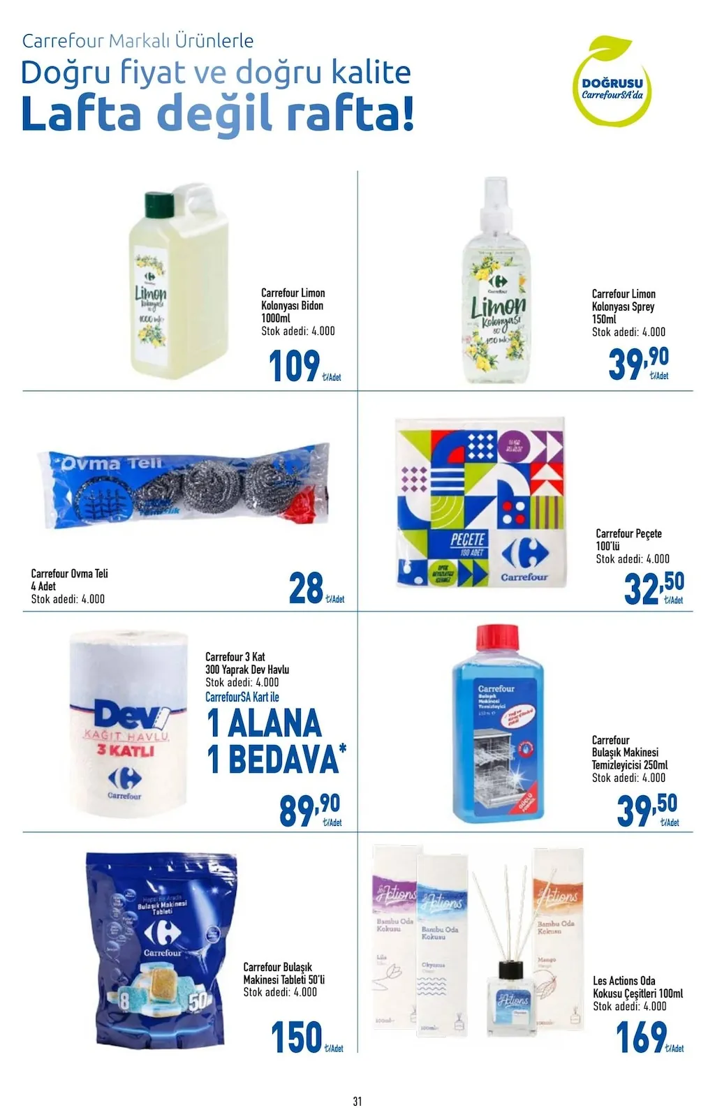 CarrefourSA CarrefourSA 7 Mayıs 2026 Aktüel Kataloğu sayfa 32: Carrefour 3 Kat 300 Yaprak Dev Havlu, Carrefour Ovma Teli 4 Adet