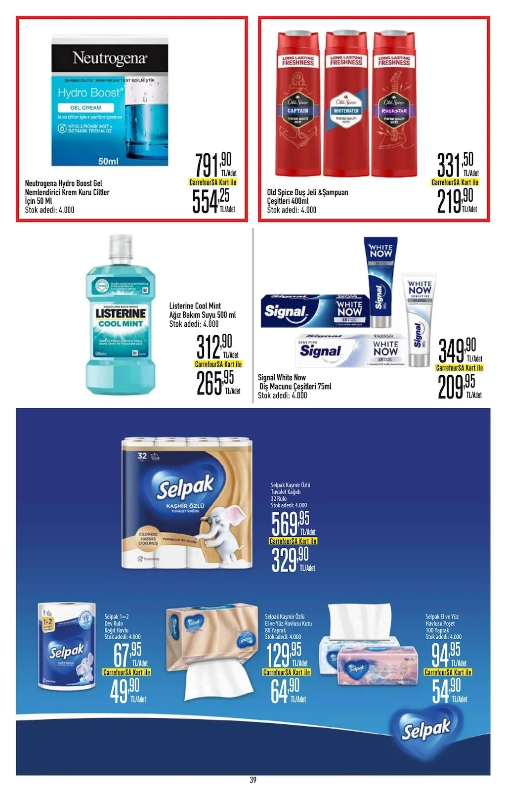 CarrefourSA CarrefourSA 7 Mayıs 2026 Aktüel Kataloğu sayfa 40: Old Spice Duş Jeli & Şampuan Çeşitleri 400Ml, Listerine Cool Mint Ağız Bakım Suyu 500 Ml