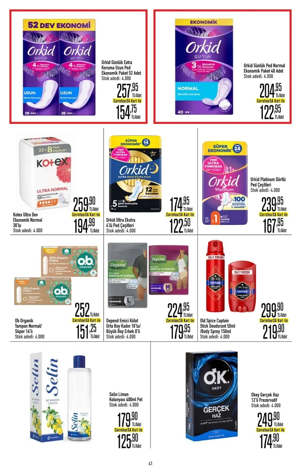 CarrefourSA CarrefourSA 7 Mayıs 2026 Aktüel Kataloğu sayfa 42: Orkid Ultra Ekstra 4'Lü Ped Çeşitleri, Ob Organik Tampon Normal Süper 16'Lı