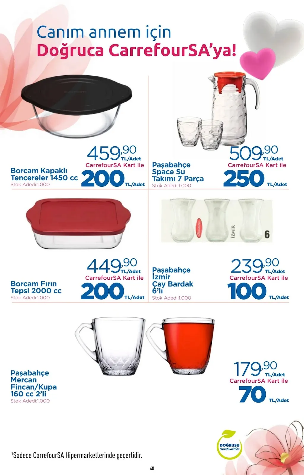 CarrefourSA CarrefourSA 7 Mayıs 2026 Aktüel Kataloğu sayfa 49: Paşabahçe İzmir Çay Bardak 6'Lı, Borcam Fırın Tepsi 2000 Cc