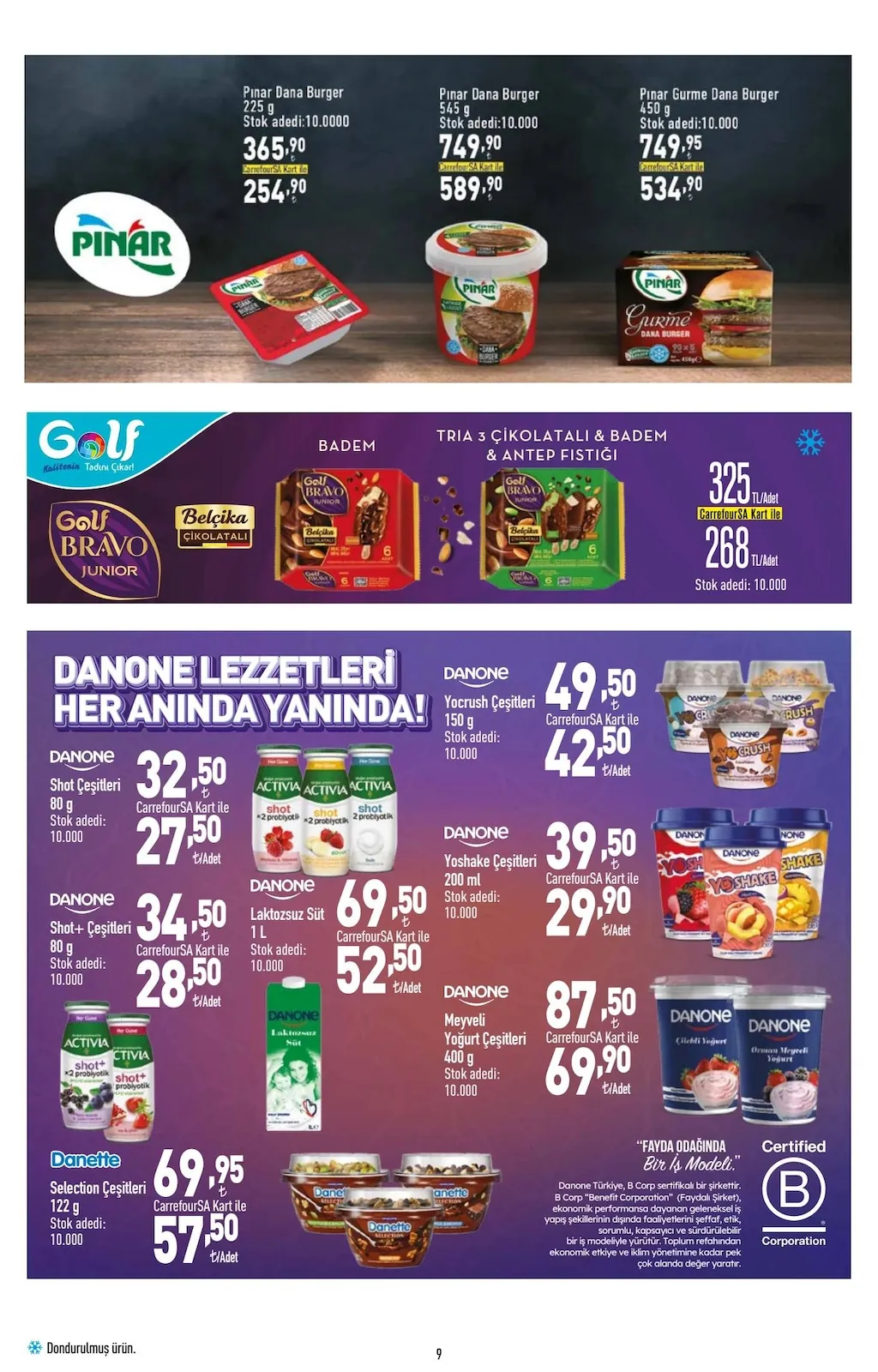 CarrefourSA CarrefourSA 7 Mayıs 2026 Aktüel Kataloğu sayfa 9: Pinar Dana Burger 545G, Pinar Gurme Dana Burger 450G